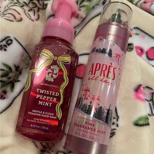 Bath & Body Works Twisted Peppermint and Après All Day Set - Pink and Red